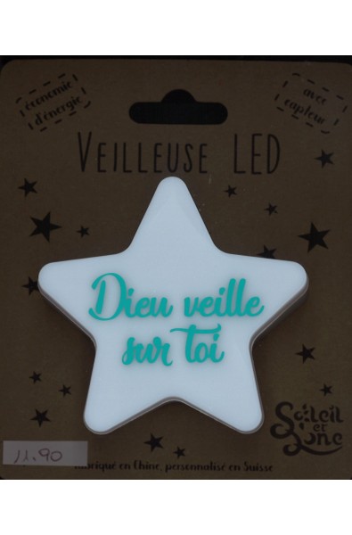 Veilleuse avec capteur "Dieu veille sur toi" turquoise