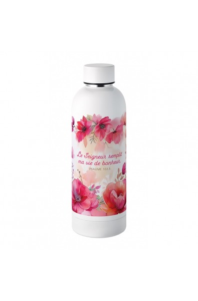 Gourde fleurs "Le Seigneur remplit ma vie de bonheur"
