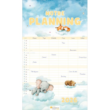 Calendrier à suspendre "Notre planning" 2026